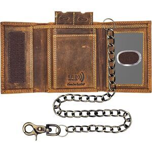 4923 RFID Blocking Slim Wallet Biker Chain Wallet Real Leather Trifold